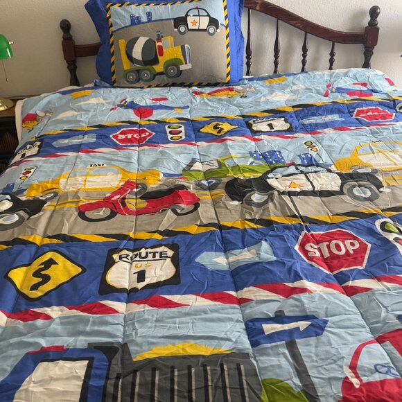 📌Dream Factory Trucks Tractors Cars 5-pc. Comforter Set  Boys & Girls Twin Bed - Picture 12 of 15